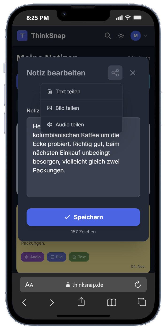 ThinkSnap Teilen-Funktion