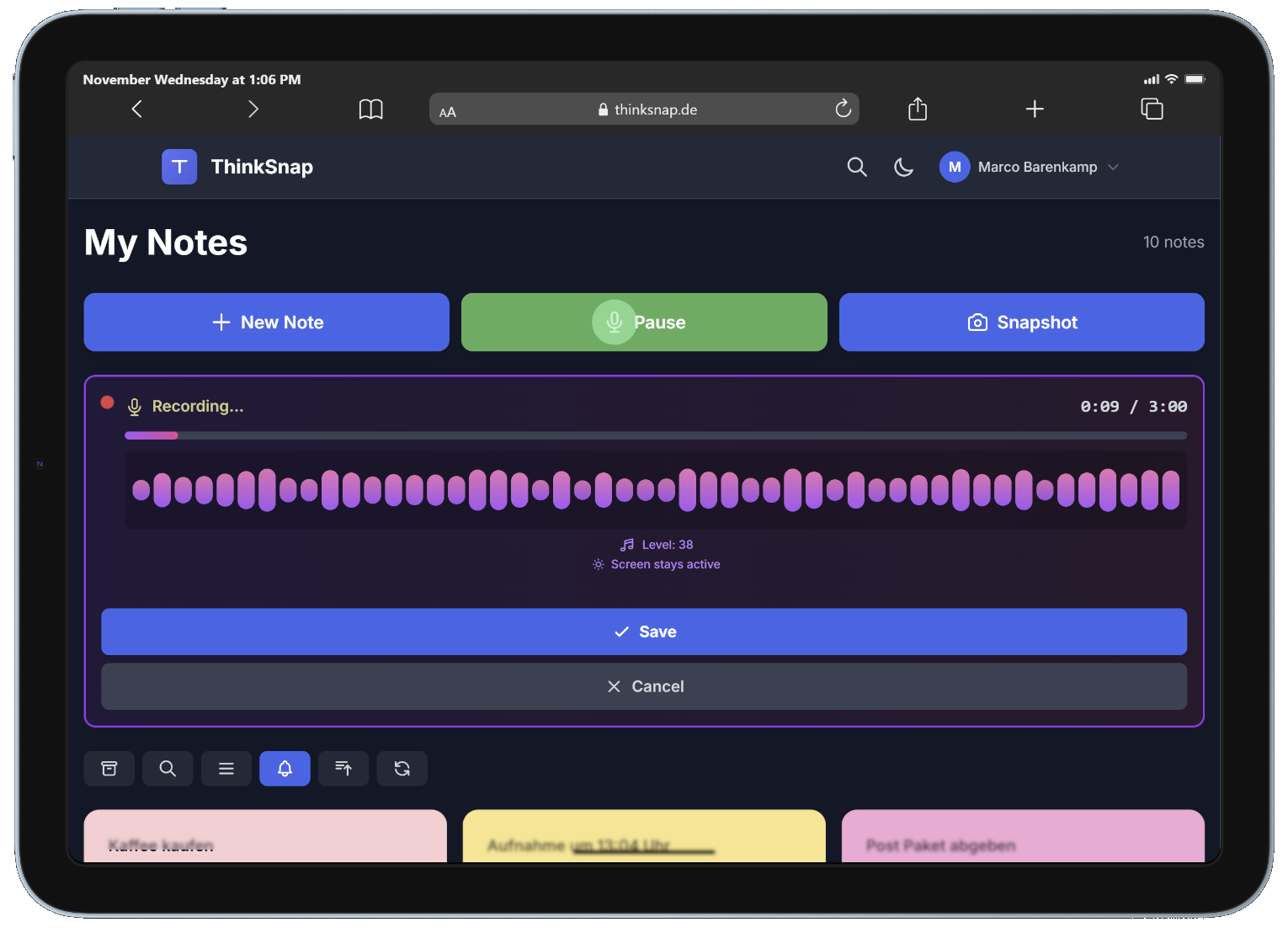 ThinkSnap on a tablet