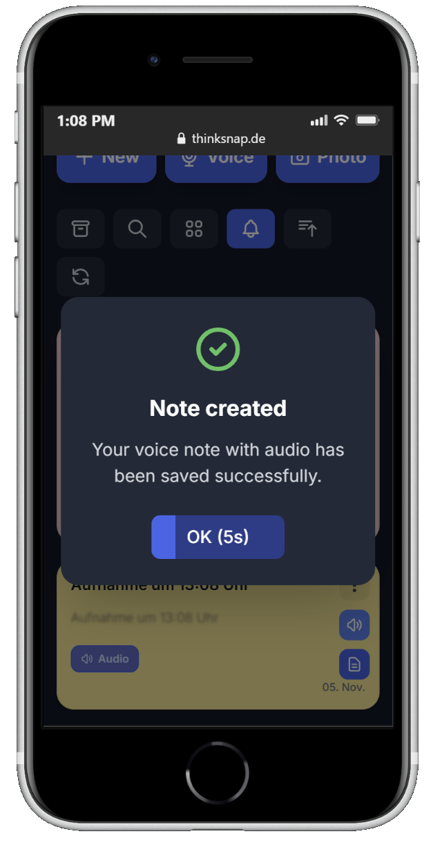 ThinkSnap зі створеною нотаткою